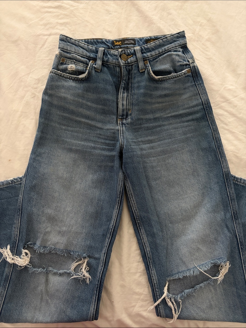 Lee Vintage Modern Straight Leg Distressed Jeans - Blue
